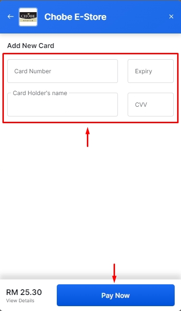 chobe master credit card payment